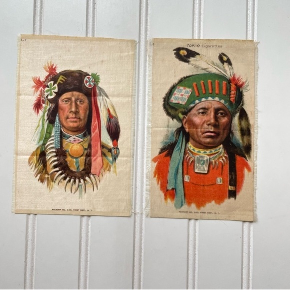 1910 TOKIO CIGARETTES Native American INDIAN CHIEFS SILKS Set Of 2 Antique Art - Picture 1 of 11